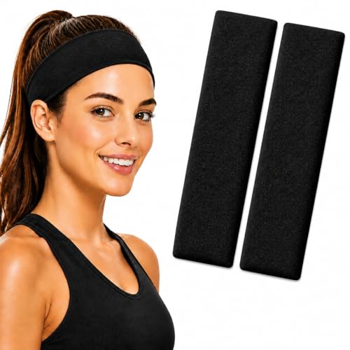 DEVOTICK 7cm Headbands for Womens and Girls Stretchy Non-Slip Stylish Sports Hair Bands for Womens Hair Soft Fabric Fashion Sweatbands for Makeup Yoga Running Hair Accessories (Black)
