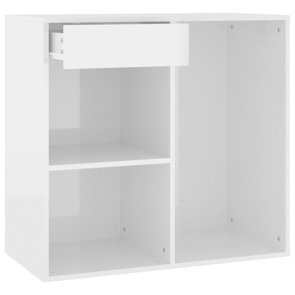 Kosmetikschrank Hochglanz-Weiß 80x40x75 cm Holzwerkstoff Beistellschrank für Schminktisch Organizer Schminkkommode mit Schublade und Fächern für Kosmetik Make-up