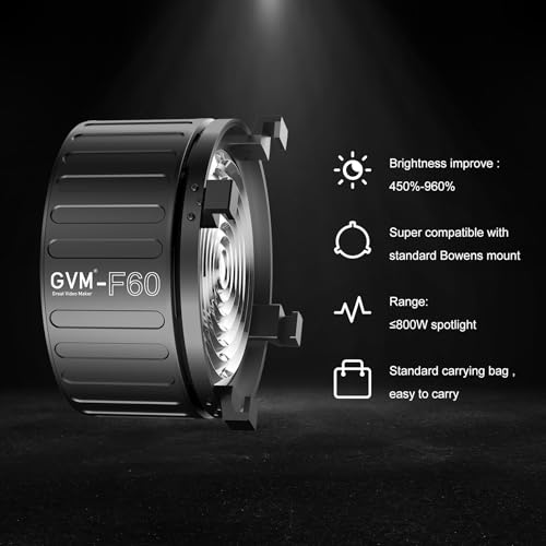 GVM F60 Fresnel lente para luz de video LED con soporte Bowens y compatibilidad extendida 5