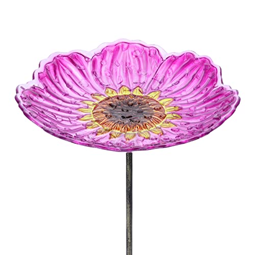 MUMTOP Glass Bird Baths for Outdoors, 12 Inch Bird Bath Bowl with Metal Stake Sunflower Bird Feeders...