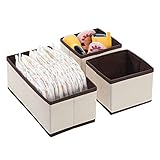mDesign Juego de 3 Cajas para Guardar Ropa – Organizador de Armario en 2 tamaños para el Dormitorio Infantil – Cajas organizadoras de Fibra sintética con Bonito diseño – Crema/marrón