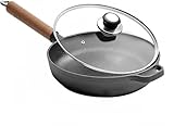 BUERPINKING Gusseisenpfanne 23cm mit Deckel, Pfanne Ohne Beschichtung, Bratpfanne gusseisen, Griff...