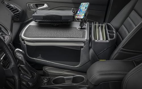 Image of AutoExec AE-GMCD-PI-PM-PS-GT GripMaster Car Desk for Your Vehicle Workstation and Mobile Office, Grey with 400 watt Power Inverter, Phone Mount and Printer Stand | 400 Watt Power Inverter, Phone Mount, Printer Stand, Vehicle Workstation and Mobile Office