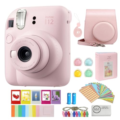 FUJIFILM INSTAX Mini 12 Instant Film Camera | Blossom Pink Bundled with Instax Accessory Bundle + Cleaning Cloth (8 Items)