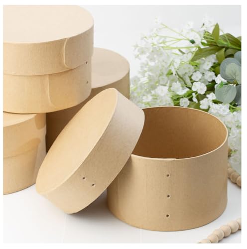 Factory Direct Craft Pack of 4 Paper Mache Round Shaker Style Boxes - Premade Unfinished Papier Mache Cardboard Shaker Boxes Imitate an Old Fashion Bent Band Cheese Box (Size: 5-7/8