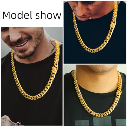 CaptainSteeL Miami Cuban Link Chain Necklace for Men/Women,316L Stainless Steel/Gold Plated 12MM Width 18"/20"/22"/24" Length,Thick Chain for men Hip Hop Jewelry with Gift Box