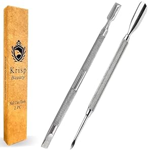 Cuticle Pusher Tools – Professional Nail Cuticle Pusher Cuticle Remover Cuticle Trimmer Spoon Shaped Nail Cleaner Dual Sided Metal Stainless Steel Manicure Pedicure for Women 2 Pack Set Krisp Beauty