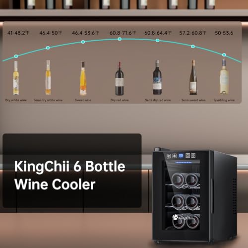 kingchii 6 bottle thermoelectric wine cooler refrigerator advanced cooling technology stainless steel amp tempered glass for red wine champagne for home kitchen or office