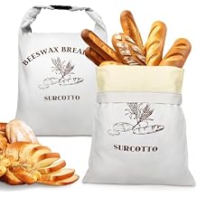 Surcotto Beeswax Bread Bags,2 Pack Sourdough Bread Bag,Reusable,for Homemade Bread,Natural Beeswax-Lined Cotton Food Storage Bags to Keep Fresh,Sourdough Bread Bag for Freezer & Refrigerator
