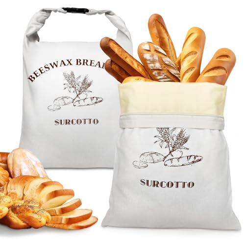 Surcotto Beeswax Bread Bags,2 Pack Sourdough Bread Bag,Reusable,for Homemade Bread,Natural