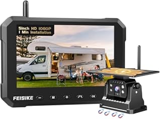 Magnetic Solar Wireless Backup Camera for Truck, 5 Inch No-Drill Installation RV Backup Camera, 1080P Rear View Camera 150° Wide Angle, 24hrs Battery Life, 2.4Hz Signal, Night Vision, RVs, Trailers