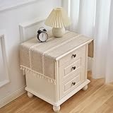 Wuluwala Small Bedside Tablecloth Nightstand Cover Cloth with Tassels Rustic Farmhouse End Table Cloth Linen Side Table Cover Suitable for Living Room Spring Summer Wedding Home Decor, Brown