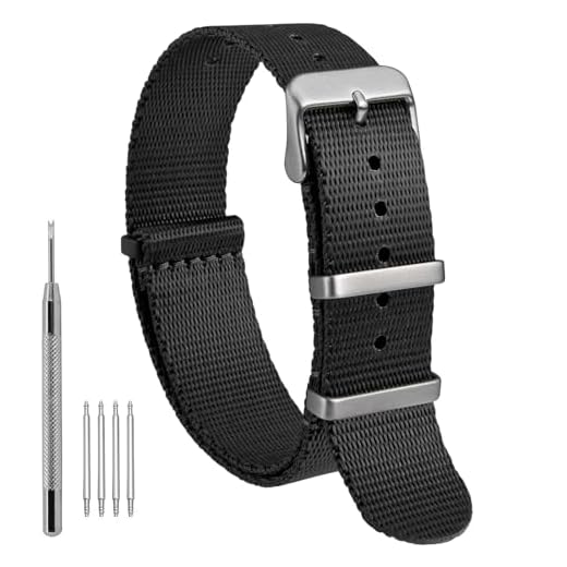 WOCCI 16mm Militaires Bracelet Montre, Bande en Nylon Monobloc pour Homme et Femme, Boucle Argentée (Noir)