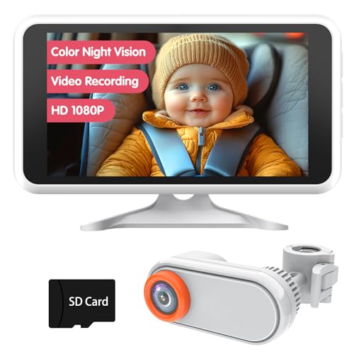 Image of LUCKVIEW Baby Car Camera with Night Vision, HD 1080P Car Camera for Baby Video Recording with TF Card Car Baby Camera 3X Zoom 360° Rotation for Rear Facing Seat White