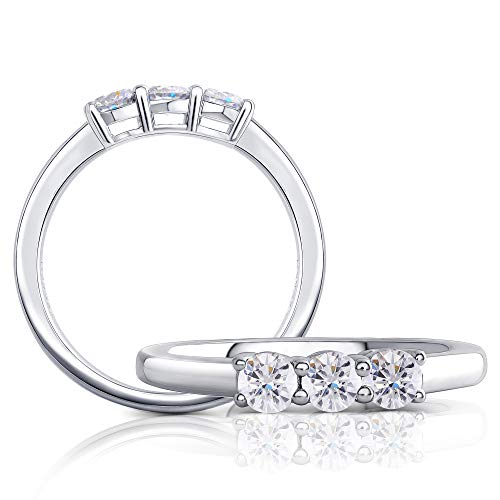 DovEggs Platinume Plated Silver 0.45ct 3.5mm G-H-I Color Three Stone Cut Moissanite Half Eternity Wedding Band for Women (6.5)
