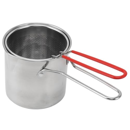 Karlak Mini 304 Pot de Freidora de Acero Inoxidable con Cesta de Colador, Freidora de Tempura Japonesa, Resistencia a Alta Temperatura, Fácil de Limpiar, Adecuado para Freír Camarones