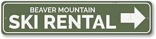 Ski Rental Arrow Sign Mountain Cabin Decor Skiing Aluminum Sign - 6 x 24