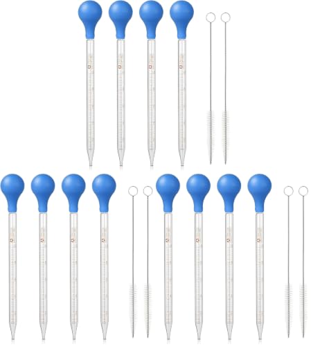 Image of 4Pcs Glass Graduated Dropper Pipette for Liquid Essential Oil, 10ml Lab Dropper Pipettes Transfer with Rubber Cap and 2Pcs Cleaning Brush (Pack of 3)
