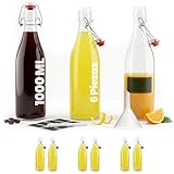 casavetro Botellas de vidrio de 1000 ml con tapas abatibles, 6 botellas reutilizables herméticas para cerveza casera, aceite, vinagre, cerveza, agua, refrescos, vino, fabricadas en la UE (6 x 1 litro)
