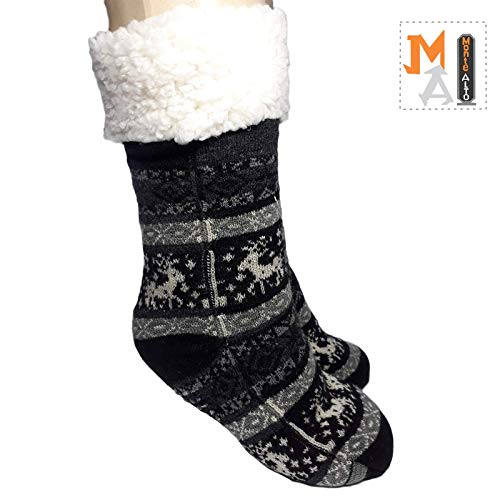 KIT 3 Meia Térmica Antiderrapante Forrada Lã Quentinha,Monte Alto (Flor Cinza, Gelo Preto,Alce preto