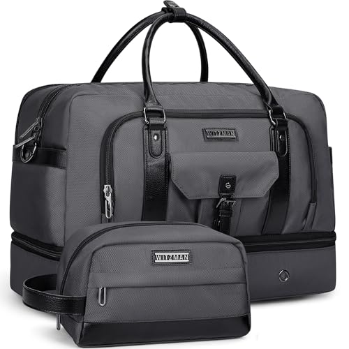 Image of WITZMAN Weekender Bags for Men Carry On Overnight Bag with Toiletry Bag Sets Travel Duffle Bag Shoes Compartment (B694 Silvery Grey)