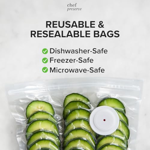 Chef Preserve Compact Vacuum Sealer for Food (Vacuum Sealer Machine + 3 Glass Vacuum Containers + 30 Reusable Vacuum Bags) Powerful Handheld Vacuum Seal Machine, Seal Meal Saver, Portable Food Sealer