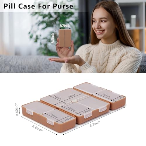Image of FYY Daily Pill Organizer,2 Pcs 7 Compartments Portable Pill Case Travel Pill Organizer,[Folding Design] Pill Box for Purse Pocket to Hold Vitamins,Cod Liver Oil,Supplements and Medication-Brown