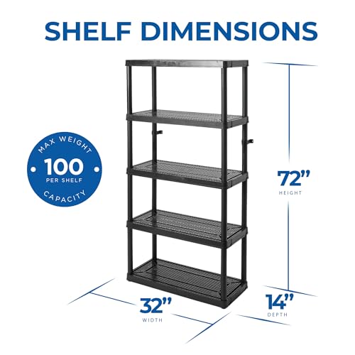 Gracious Living 5 Shelf Fixed Height Ventilated Medium Duty Storage Unit Organizer System for Home, Garage, Basement, and Laundry, Black (2 Pack) - Thumbnail 2