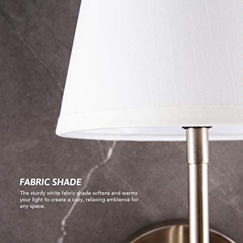 Vonluce 1-Light Wall Sconce Plug In Cord With White Fabric Shade, Wall Mount Vanity Lamp In Brushed Nickle Finish Hardwired Or Plug In, Wall Sconce Light Fixture For Bathroom Bedroom Bedside #TOP3