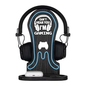 Gamer Gift for Teenage Boy, Gamer Room Decor with Neon Light – Can’t Hear You I’m Gaming. Best Gift for Son, Boyfriend, Husband, Gaming Accessories, Wooden Gaming Headset Stand for Gaming Desktop