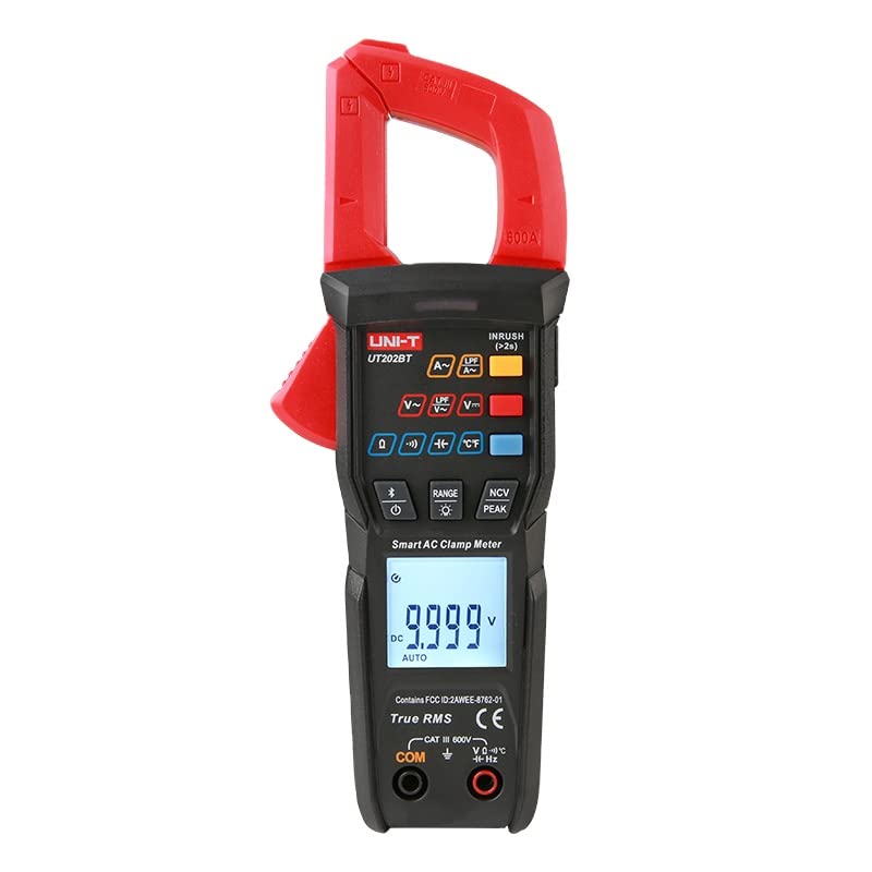 UNI-T UT202B UT202BT Digital Clamp Meter 600A DC Current Pliers Ammeter Voltage Tester Temperature Frequency Meter Auto Range(UT202BT)