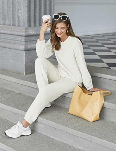 Ekouaer Women Fleece Pajama Sets Long Sleeve Tops And Pants Pj Sets Joggers Plush Loungewear Sleepwear White X-Large #TOP2