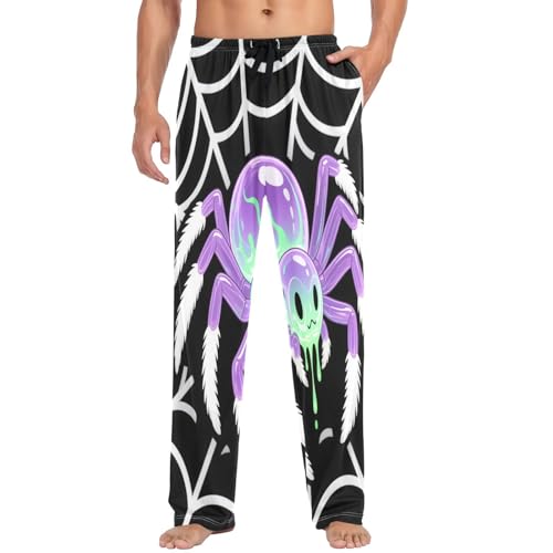 visesunny Mens Cotton Pajama Pants PJ Bottoms Purple Spider Halloween Lightweight Soft Lounge Sleepwear with Pockets