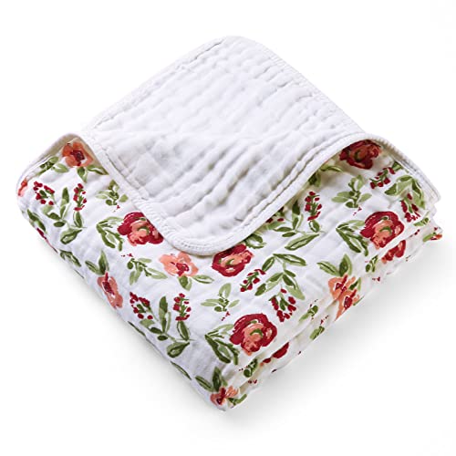 Image of Baby Blanket - Cotton Crib Blankets for Toddlers, Soft Newborn Swaddle Receiving Blankets for Unisex Girls/Boys, Large Breathable Quilt, Nursing Cover and Kids Bed Blankets (Watercolour Flower)