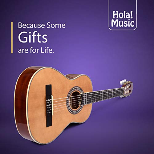 Classical Guitar with Soft Nylon Strings by Hola! Music, Half 1/2 Size 34 Inch for Junior Kids Model HG-34GLS, Natural Gloss Finish - FREE Padded Gig Bag Included
