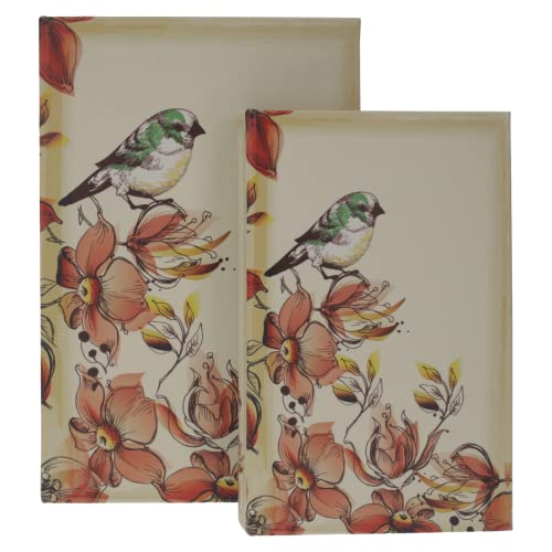 KEYHOMESTORE - Paire de boîtes à bijoux représentant un oiseau posé sur des fleurs, idéal comme boîte de rangement pour décorer les espaces intérieurs de la maison Cover