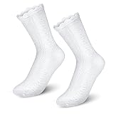 YYeglkas Weiße Rüschen Socken Baumwoll Spitzen Socken Hohl Muster Rüschen Socken Weiße Rüschen Kleidsocken Prinzessin Söckchen für Frauen Mädchen