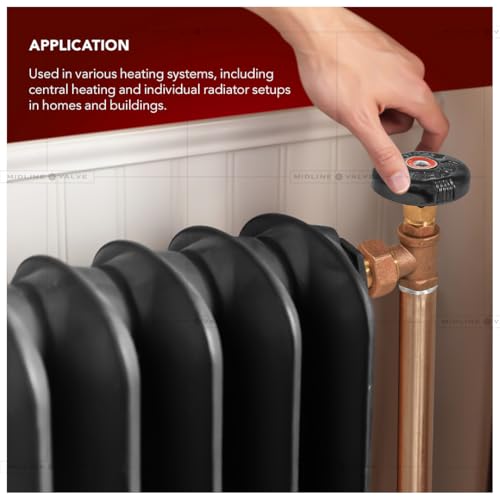 Image of Midline Valve IXW-T034-5 Heavy Duty Hot Water Steam Radiator Valve; Air Vent Temperature Control; 3 /4 in. SWT x Male Union; Brass (5 Pack)