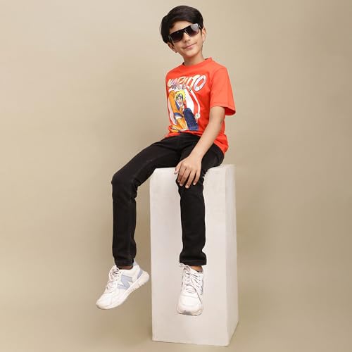 Image of Kidsville Official Naruto Anime Character Half Sleeves Round Neck Graphic Printed Regular Fit Pure Breathable Cotton Fabric Tshirt for Boys