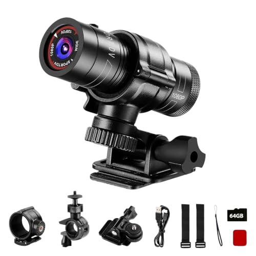 ABSAMAYS Motorcycle Helmet Camera, HD 1080P Bike Helmet Camera, Mini Action Camera for Cars, Bicycle, Motorbike & Sports Helmet (with 32GB U3 Card)