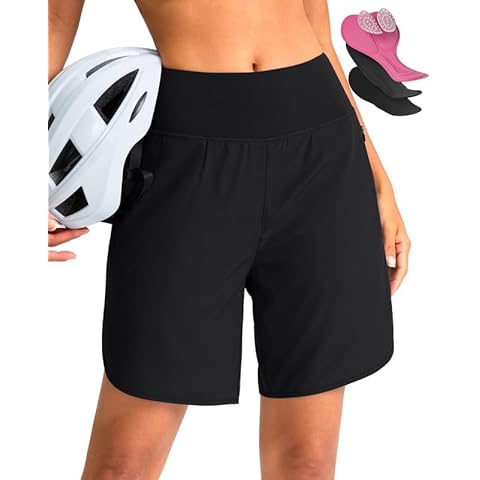 Women's Mountain Bike Shorts 4D Padded Cycling Shorts with Zipper Pockets High Waist Biking Riding Bicycle Shorts(Black,L) Cover