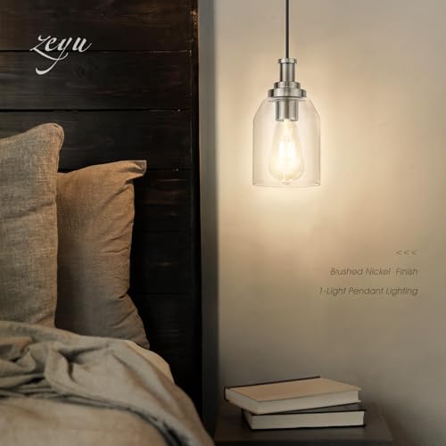 Image of zeyu Pendant Lights Kitchen Island, Modern Kitchen Pendant Lighting Over Island for Dining Room, Brushed Nickel Hanging Lights Fixtures with Clear Glass Shade, ZG33M1L BN