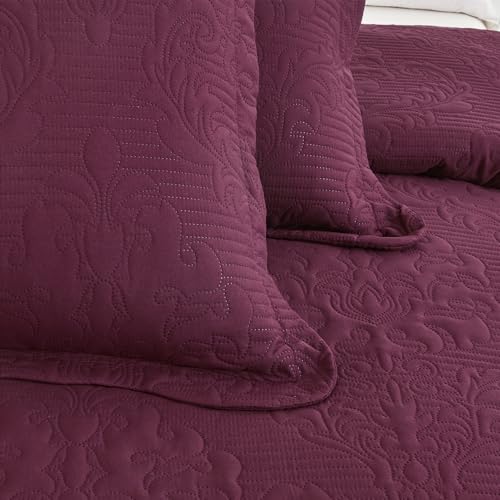 Image of CHIXIN Bedspread Coverlet Set Queen Size - Lightweight Bedding Cover - Ultrasonic Quilting - 5 Piece Reversible Bedspread - Elegant Damask Paisley Pattern (Queen, Purple)