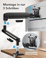 HUANUO Monitor Halterung für 13-40 Zoll Bildschirme, Monitor Arm mit NITROGLIDE™-Federung, bis 12 kg, Monitorhalterung höhenverstellbar, schwenkbar, neigbar, für Gaming & Office, VESA 75×75/100×100 mm – Ansicht 3