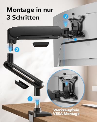 HUANUO Monitor Halterung für 13-40 Zoll Bildschirme, Monitor Arm mit NITROGLIDE™-Federung, bis 12 kg, Monitorhalterung höhenverstellbar, schwenkbar, neigbar, für Gaming & Office, VESA 75×75/100×100 mm