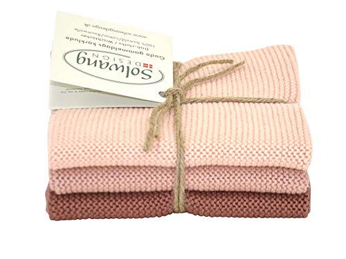 Solwang Putzlappen 3er Set, gestrickte Wischtücher aus Baumwolle (Pfirsich Kombi)