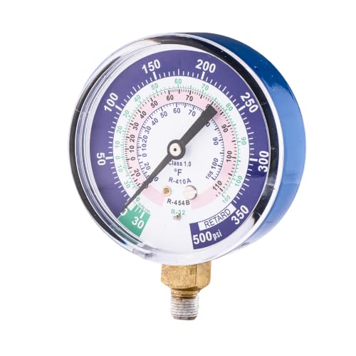 Image of A2L Manifold Gauge, R454B Blue Low Pressure Gauge, 1 /8 inch Male NPT (80 mm) Refrigerant Pressure Gauges for R-454B R-32 R410A HVAC System, 500 PSI (Blue)