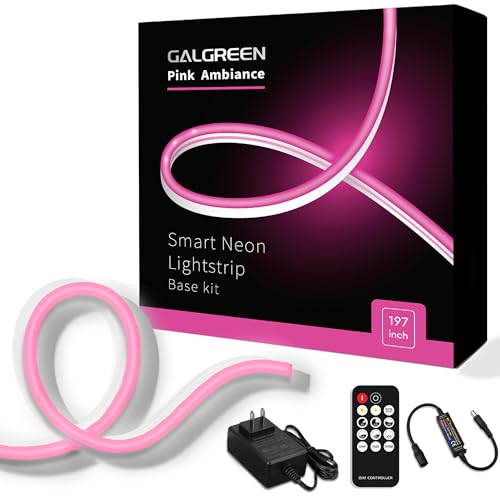 Image of Neon Rope Lights, 16.4ft Rope Lights with Dimmable Remote and Adapter, Waterproof Flexible Smart Led Strip Lights for Bedroom, Super Bright, DIY Neon Sign, Indoors Outdoors Wall Decor, Pink