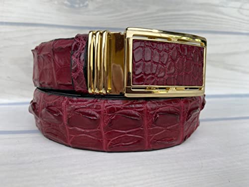 Genuine Crocodile Natural Leather Skin Burgundy Belts Buckle For Men, Real Alligator Original Leather Men's Belt, Width 1.37"4