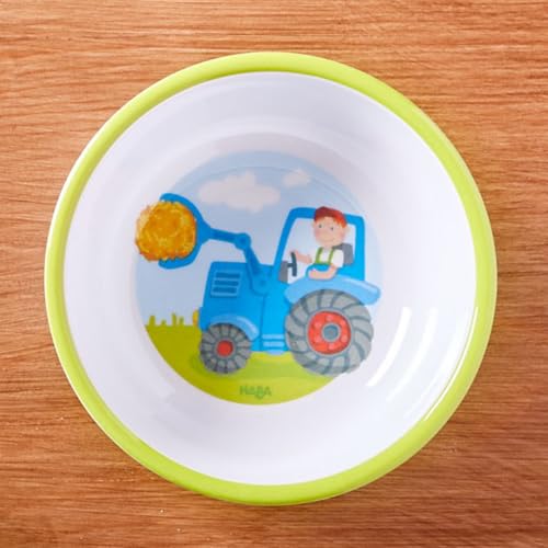 HABA Kinderschüssel Traktor – Praktische Melamin-Schüssel – Rutschfest – Spülmaschinengeeignet – Ab 12 Monaten – 1302819001